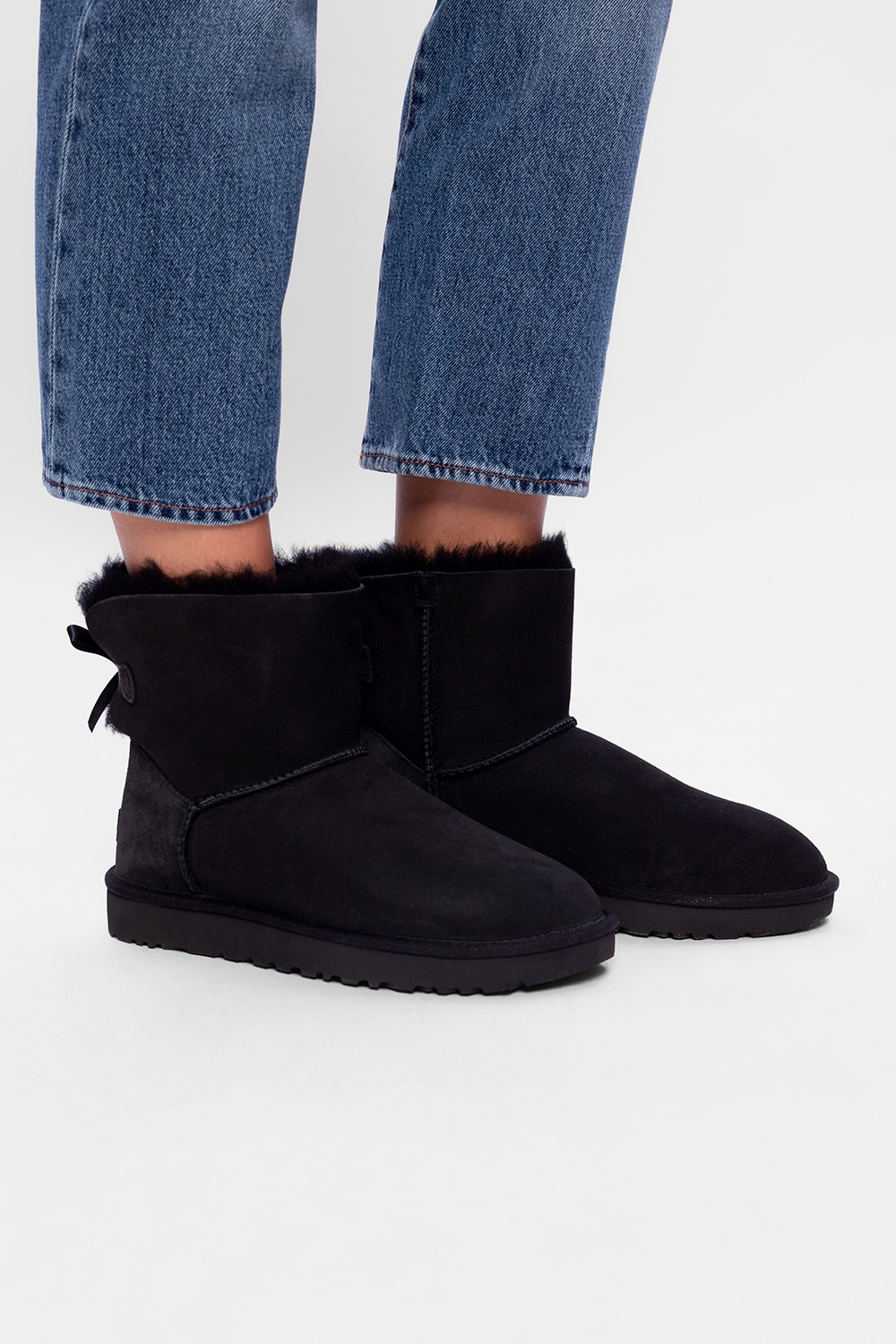 Ugg mini bailey shop bow boots black suede